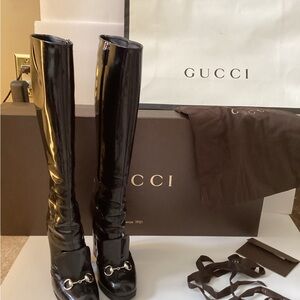 Gucci Horsebit pantent leather Women's Shiny Black Over the Knee Boots worn once